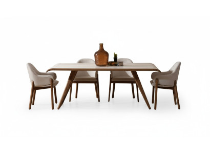 Ensemble de salle à manger exclusif brun: table à manger, 6 chaises, chaises rembourrées 7 pièces