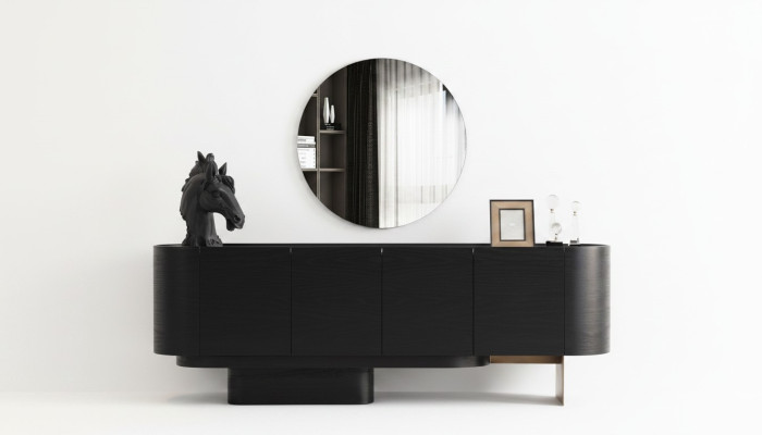 Salle à manger noire Mobilier élégant Buffet avec miroir Commode en bois