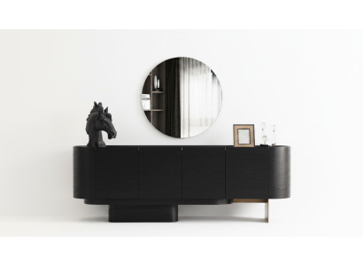 Salle à manger noire Mobilier élégant Buffet avec miroir Commode en bois