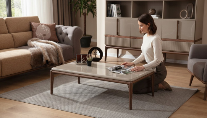 Table basse en bois marron pour salon, meuble design de luxe, tables élégantes