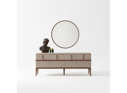 Meubles de salle à manger beige Luxe Bahut en bois 4 portes en verre miroir Ensemble de 2 pièces