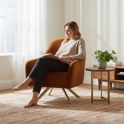 Chaise orange avec pieds en acier inoxydable. Siège unique moderne rembourré. Mobilier