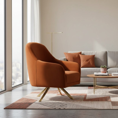 Chaise orange avec pieds en acier inoxydable. Siège unique moderne rembourré. Mobilier