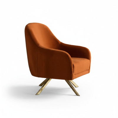 Chaise orange avec pieds en acier inoxydable. Siège unique moderne rembourré. Mobilier