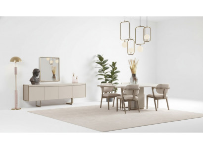 Ensemble de salle à manger beige Table à manger design Chaises rembourrées Buffet de luxe