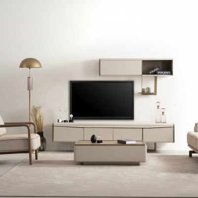 Meuble TV de designer en bois beige - bas en bois Design étagère - meuble de luxe pour le salon