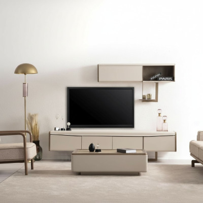 Meuble TV de designer en bois beige - bas en bois Design étagère - meuble de luxe pour le salon