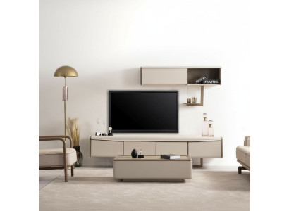 Meuble TV de designer en bois beige - bas en bois Design étagère - meuble de luxe pour le salon