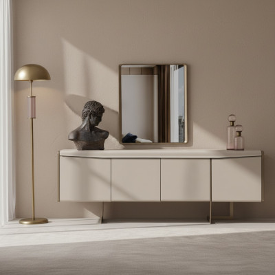 Buffet de salle à manger beige Miroir rectangulaire Meubles en bois élégants 2 pièces