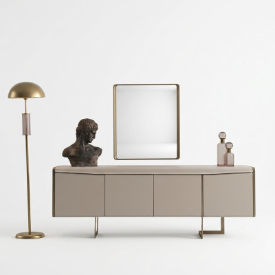 Buffet de salle à manger beige Miroir rectangulaire Meubles en bois élégants 2 pièces