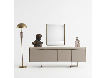 Buffet de salle à manger beige Miroir rectangulaire Meubles en bois élégants 2 pièces