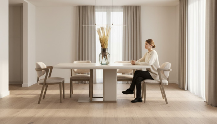 Blanc - Beige Salle à manger Mobilier Table à manger rectangulaire avec 6 chaises 7 pièces