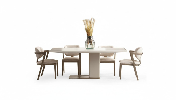 Blanc - Beige Salle à manger Mobilier Table à manger rectangulaire avec 6 chaises 7 pièces