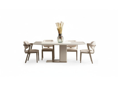 Blanc - Beige Salle à manger Mobilier Table à manger rectangulaire avec 6 chaises 7 pièces