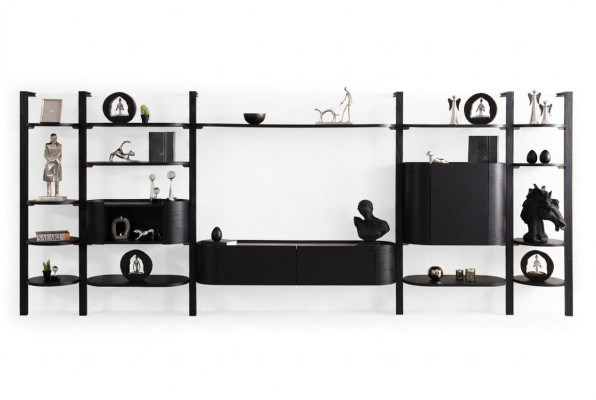 unité murale noire exclusive du designer pour le salon en bois noble