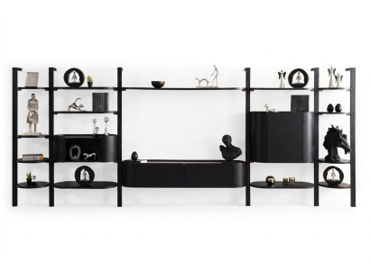 unité murale noire exclusive du designer pour le salon en bois noble