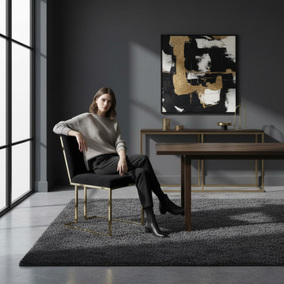 Chaise noire en acier inoxydable Chaise métallique Chaise de salle à manger Chaises design avec rembourrage