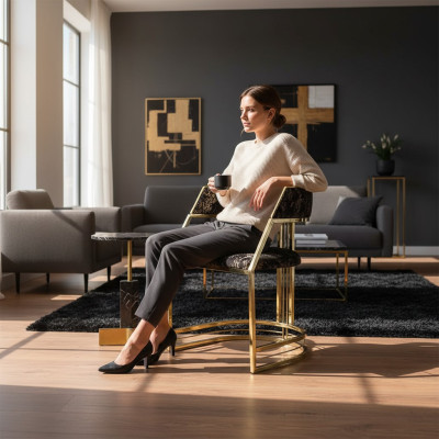 Chaise en acier inoxydable noir Mobilier de salle à manger moderne Chaise rembourrée Chaises