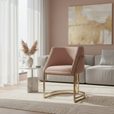 Chaise de salle à manger en acier inoxydable beige de luxe avec accoudoirs, place assise individuelle.