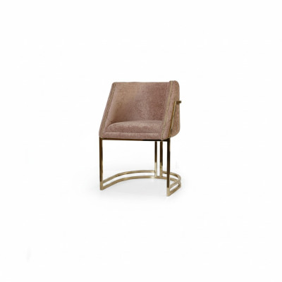 Chaise de salle à manger en acier inoxydable beige de luxe avec accoudoirs, place assise individuelle.