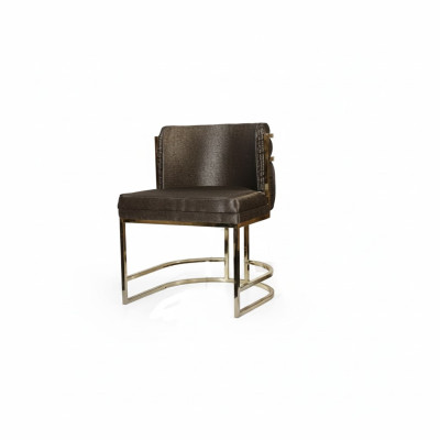 Chaise de luxe de couleur marron, meuble moderne avec structure en métal pour salle à manger.