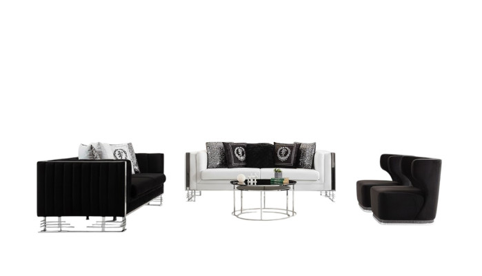Canapés noir et blanc Luxe Salon Ensemble Trois places Fauteuil 4 pièces Set
