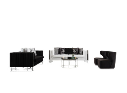 Canapés noir et blanc Luxe Salon Ensemble Trois places Fauteuil 4 pièces Set