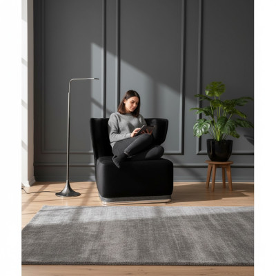 Chaise rembourrée moderne Fauteuil noir Salon Pieds en acier inoxydable