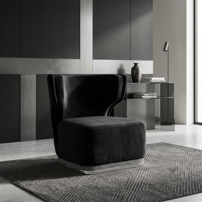 Chaise rembourrée moderne Fauteuil noir Salon Pieds en acier inoxydable