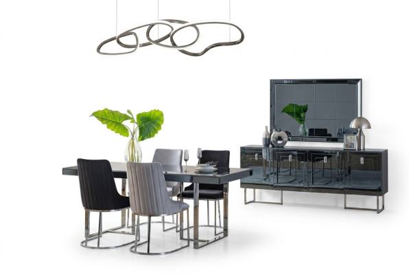 Meubles de salle à manger modernes Table à manger en bois 4 chaises en textile Buffet Miroir