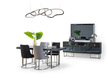 Meubles de salle à manger modernes Table à manger en bois 4 chaises en textile Buffet Miroir
