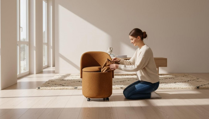 Chaise tabouret rembourrée orange de designer - chaise avec espace de rangement Mobilier de salle à manger