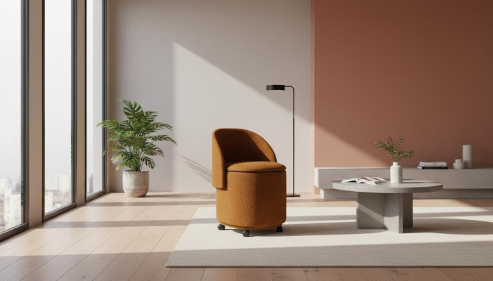 Chaise tabouret rembourrée orange de designer - chaise avec espace de rangement Mobilier de salle à manger