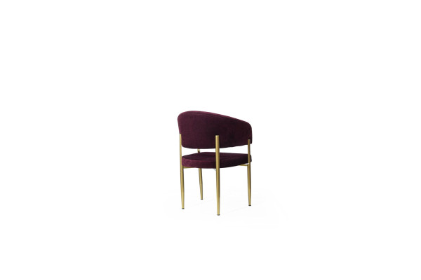 Chaise de salle à manger violette foncée, designer, chaise en bois de salle à manger à cadre métallique.