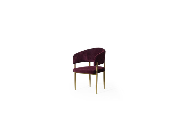 Chaise de salle à manger violette foncée, designer, chaise en bois de salle à manger à cadre métallique.
