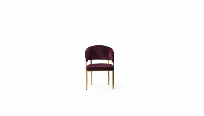 Chaise de salle à manger violette foncée, designer, chaise en bois de salle à manger à cadre métallique.