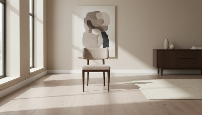 Chaise en textile beige de designer Salle à manger Pieds en bois marron Meubles de designer