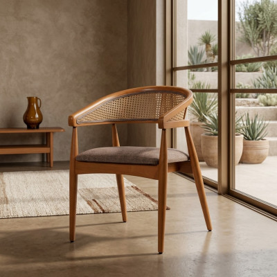 Chaise de luxe marron Cadre en bois Chaises de salle à manger Fauteuil designer Accoudoir