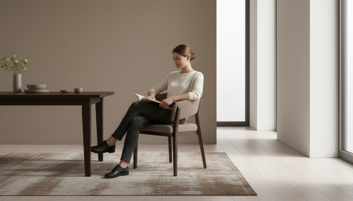 Chaise de salle à manger marron moderne de luxe, chaises rembourrées avec cadre en bois.