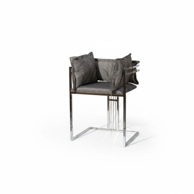 Chaise moderne rembourrée en acier inoxydable gris Chaises de salle à manger Chaise de bar