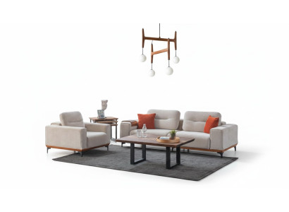 Ensemble de canapé rembourré blanc Trois places Fauteuil Table basse Tables d'appoint