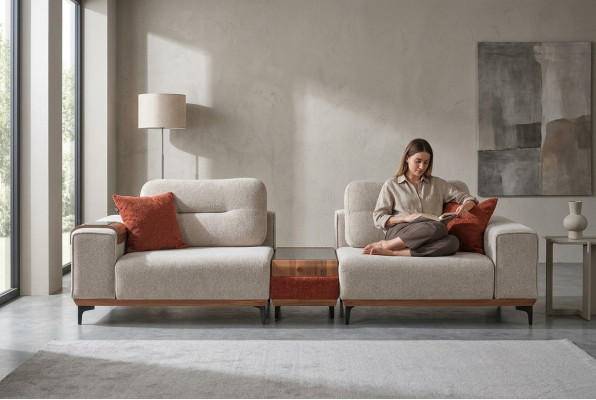 Élégant canapé 3 places avec une table d'appoint pour salon design