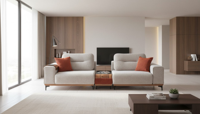 Élégant canapé 3 places avec une table d'appoint pour salon design