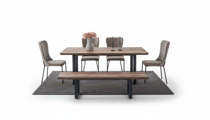 Mobilier de salle à manger marron Table de salle à manger luxueuse 4 chaises à dossier en bois Tabouret