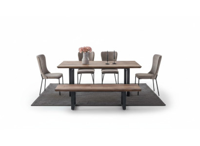 Mobilier de salle à manger marron Table de salle à manger luxueuse 4 chaises à dossier en bois Tabouret