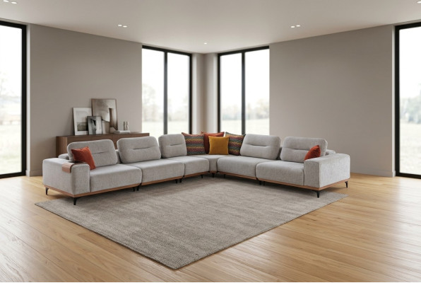 Canapé d'angle gris exclusif en forme de L, suite luxueuse meubles de salon.