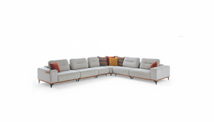 Canapé d'angle gris exclusif en forme de L, suite luxueuse meubles de salon.