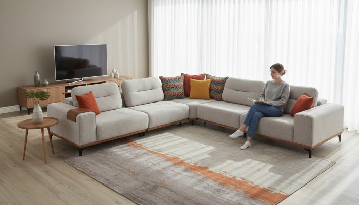 Canapé rembourré en L en forme de coin exclusif blanc Designer Canapé d'angle Salle de séjour Place assise