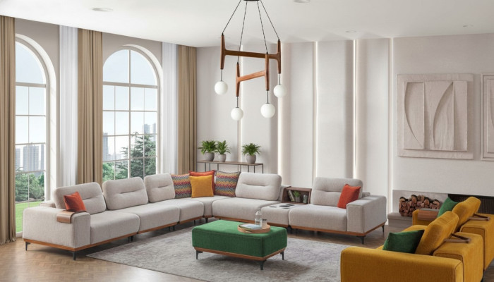 Salon design Canapé d'angle de luxe en L Tabouret rembourré 2 pièces nouveau