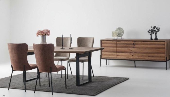 Salle à manger de luxe en marron Ensemble de table à manger rectangulaire 4x chaises Buffet